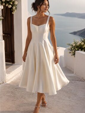 Middletone Ivory Fit Flare Dress Cream Small Quiet Luxury Bridal Minimalist Chic
